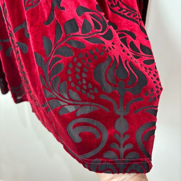 Karlie Red Burnout Velvet Top Women M Neck Cutout Floral Dark Fairy Romantic - Picture 3 of 9